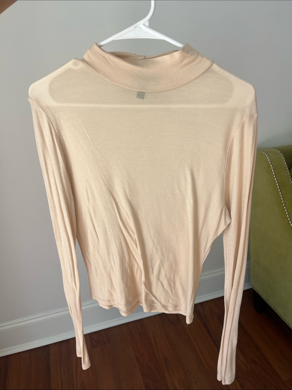 TopShop Beige Mock Neck Long Sleeve Top